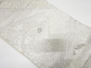 アンティーク　切りばめ風　孔雀に牡丹模様織り出し袋帯（材料）